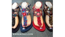 Stone Beaded Wedges Sandals Suede Bali